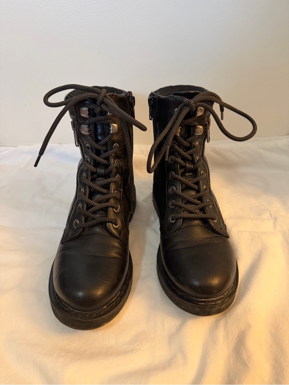 BareTraps Black Lace-Up Ankle Boots with Side Zipper Detail